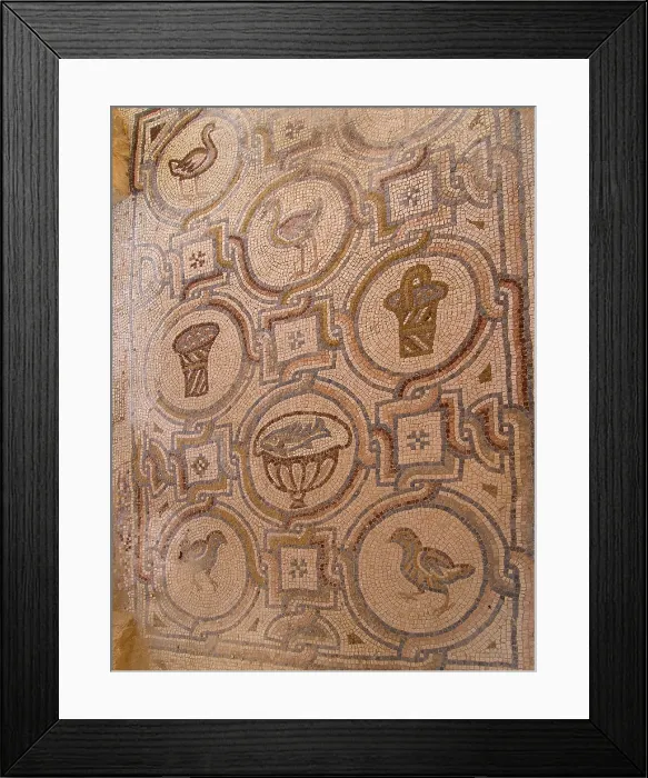 Framed Print : Mosaic in al-Hallabat (Qasr al-Hallabat), 4th Century A.D. mosaic - Jordan, Zarqa Governorate. Detail Framed Print : Mosaic in al-Hallabat (Qasr al-Hallabat), 4th Century A.D. mosaic - Jordan, Zarqa Governorate. Detail