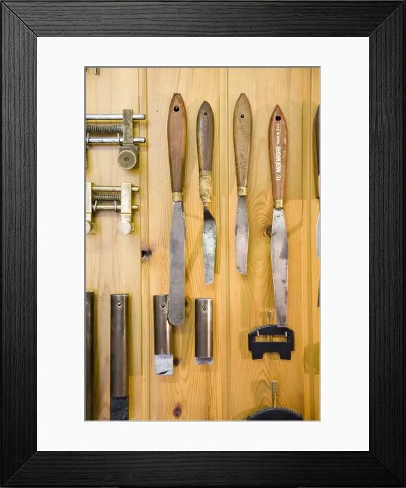Framed Print : ITALY. Cremona. Luthier's workshop. Palette knifes to make string instruments. AISA / Everett Collection**US SALES ONLY**