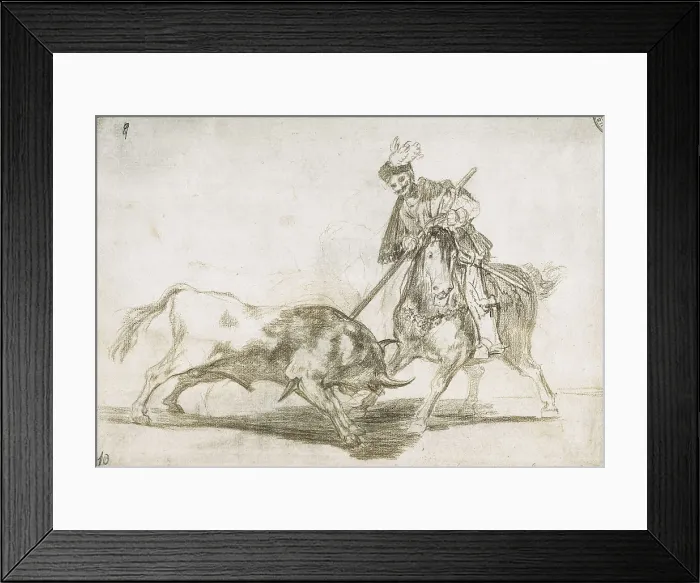 Framed Print : GOYA Y LUCIENTES, Francisco de (1746-1828). El Cid spearing another bull. 1815-1816. Preparatory drawing for plate 11 of 'The Art of Bullfighting'. Drawing. SPAIN