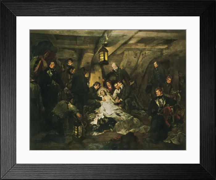 Framed Print : DEVIS, Arthur (1708-1787). The Death of Nelson, 21 October 1805. 1807. Episode from the Battle of Trafalgar carried out in the cockpit of Victory (English warship). Oil on canvas Framed Print : DEVIS, Arthur (1708-1787). The Death of Nelson, 21 October 1805. 1807. Episode from the Battle of Trafalgar carried out in the cockpit of Victory (English warship). Oil on canvas
