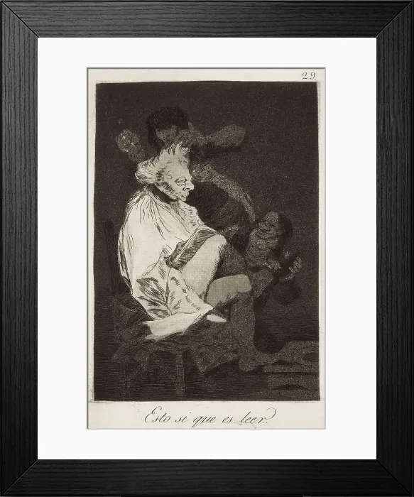 Framed Print : GOYA Y LUCIENTES, Francisco de (1746-1828). Caprices. This Is Certainly Reading. 1797-1799. Plate 29 of 'Los Caprichos', etching, burnished aquatint and drypoint