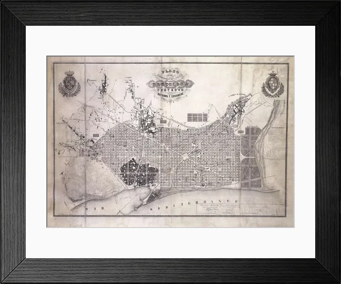 Framed Print : CERDA, Ildefonso (1816-1876). 'Plan de Reforma Interior y Ensanche de la ciudad de Barcelona', urban planning of the city of Barcelona (1859). SPAIN. Barcelona