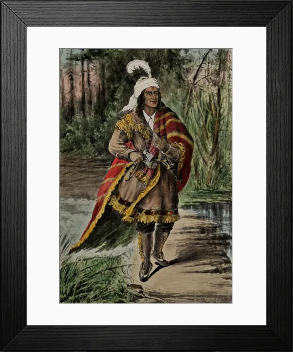 Framed Print : Shawnee Chief Tecumseh, wearing fringed buckskins, a blanket, and feathered turban-like hat
