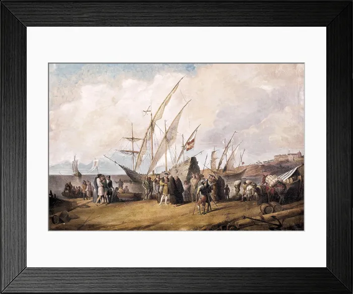 Framed Print : COLUMBUS, ChrIstopher (1451-1506). Departure fron the harbour of Palos (3rd August, 1492). Anonymous. Oil on canvas. SPAIN. ANDALUSIA. HUELVA. Palos de la Frontera Framed Print : COLUMBUS, ChrIstopher (1451-1506). Departure fron the harbour of Palos (3rd August, 1492). Anonymous. Oil on canvas. SPAIN. ANDALUSIA. HUELVA. Palos de la Frontera