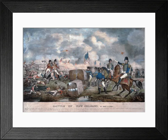 Framed Print : War of 1812, Battle of New Orleans, Jan. 8, 1815. Ranks of British and American soldiers march in the background