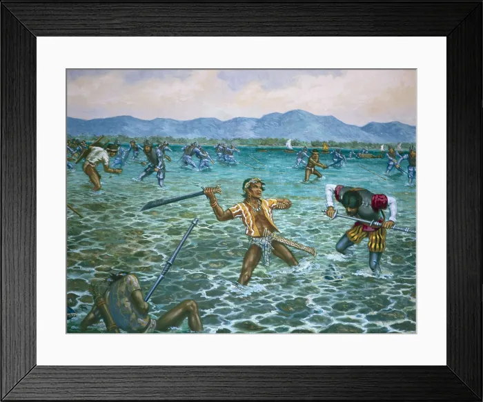 Framed Print : Battle of Mactn, in which Magalhaes died. Oil on canvas. AISA / Everett Collection**US SALES ONLY**