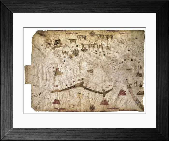 Framed Print : Chart of Mediterranean Sea by Petru Russu, made in Messina in 1508. SPAIN. Barcelona. Barcelona Maritime Museum. Proc: ITALY. Messina. AISA / Everett Collection**US SALES ONLY**