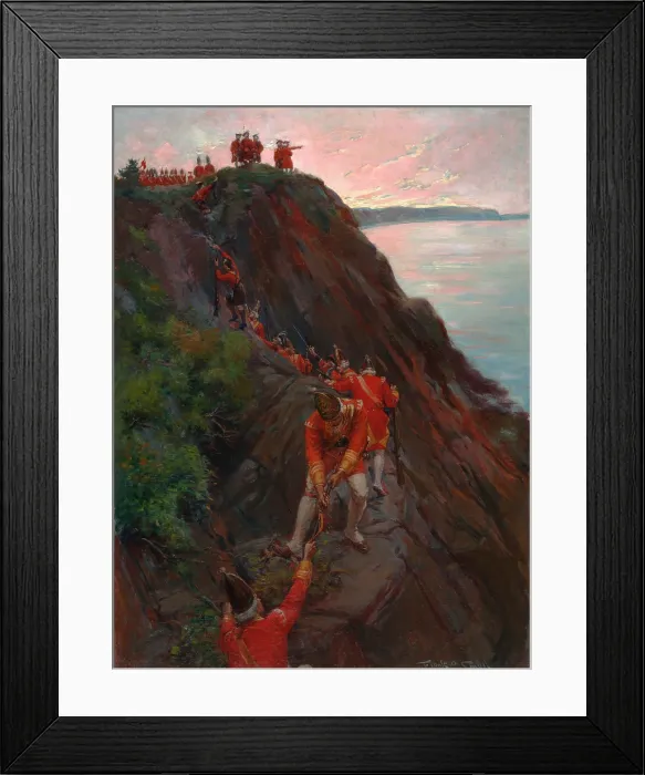 Framed Print : French and Indian War. Battle of the Plains of Abraham, Quebec City, Sept. 13, 1759. English grenadiers, the largest and strongest soldiers, scale the Heights of Abraham, 1759