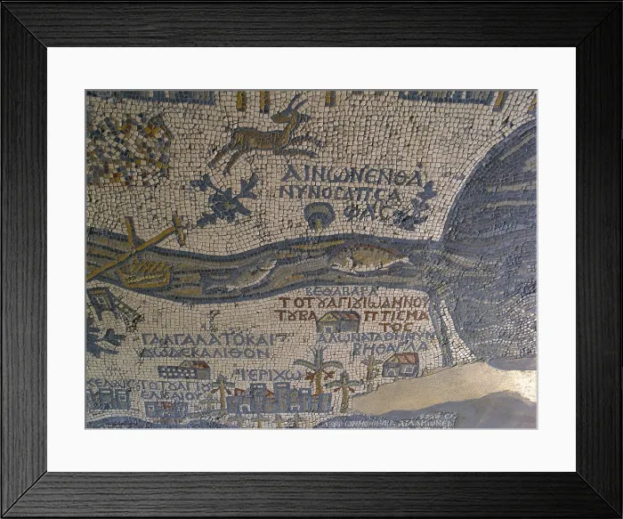 Framed Print : The Mosaic Map of Jerusalem, 542-570, 6th Century A.D. mosaic - Jordan, Madaba, Church of Saint George. Detail