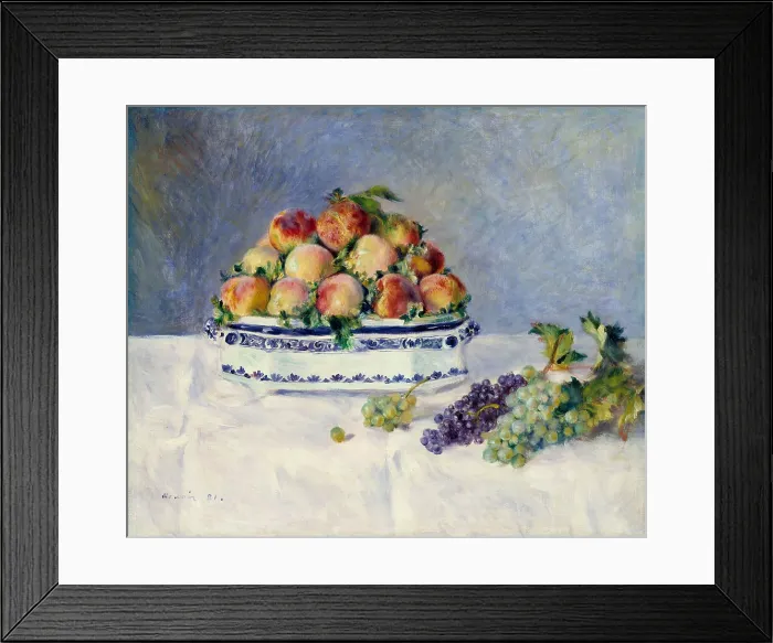 Framed Print : Still Life with Peaches and Grapes, by Auguste Renoir, 1881, French impressionist oil painting
