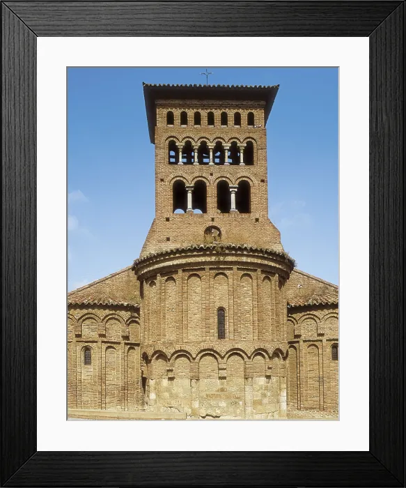 Framed Print : Church of San Tirso. SPAIN. Sahagn. Church of San Tirso (romanesque-mudejar, 12th c.), and tower of the monastery of San Facundo, next tojunto al Camino de Santiago (Way of Saint James)