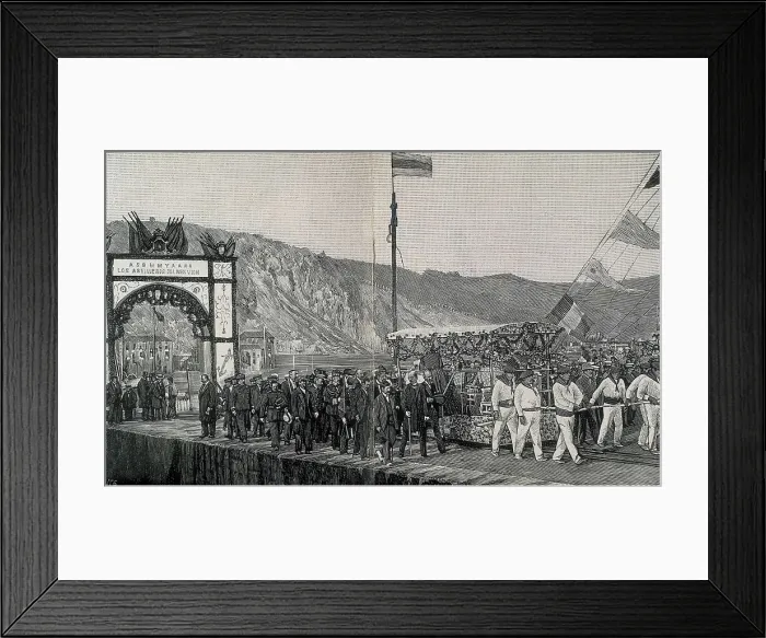 Framed Print : Spain (20th c.). Visit of Alfonso XIII to Bilbao. Entrance of the king into the Nervin shipyards. Etching. AISA / Everett Collection**US SALES ONLY** Framed Print : Spain (20th c.). Visit of Alfonso XIII to Bilbao. Entrance of the king into the Nervin shipyards. Etching. AISA / Everett Collection**US SALES ONLY**