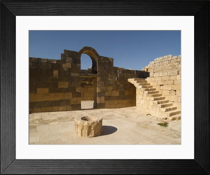 Framed Print : Castle of al-Hallabat (Qasr al-Hallabat), 4th Century A.D. basalt and limestone building - Jordan, Zarqa Governorate. Whole artwork view Framed Print : Castle of al-Hallabat (Qasr al-Hallabat), 4th Century A.D. basalt and limestone building - Jordan, Zarqa Governorate. Whole artwork view