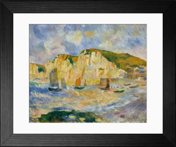 Framed Print : Sea and Cliffs, by Auguste Renoir, 1885, French impressionist painting, oil on canvas. Renoir painted this landscape with strong hatched straight brushstrokes (BSLOC_2017_3_90) Framed Print : Sea and Cliffs, by Auguste Renoir, 1885, French impressionist painting, oil on canvas. Renoir painted this landscape with strong hatched straight brushstrokes (BSLOC_2017_3_90)
