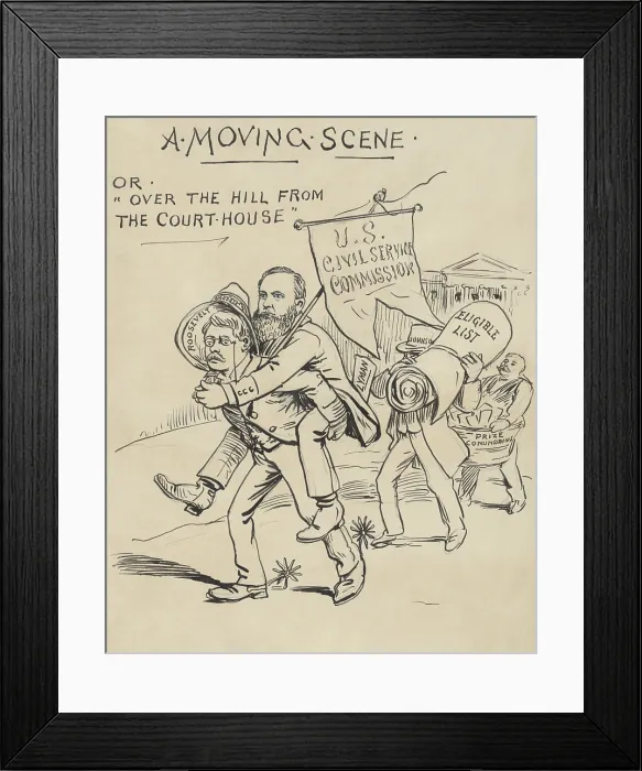 Framed Print : A MOVING SCENE or Over the Hill From Court House, by cartoonist George Yost Coffin. June 11, 1893