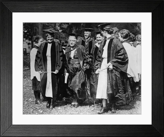 Framed Print : President M. Carey Thomas (center) of Bryn Mawr College, leading the academic procession at the celebration of Mount Holyoke Colleges, Founders Day, Oct. 7, 1921