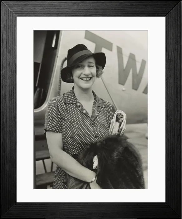 Framed Print : Lillian Hellman, in front of a TWA plane after arriving in Los Angeles in August 1935