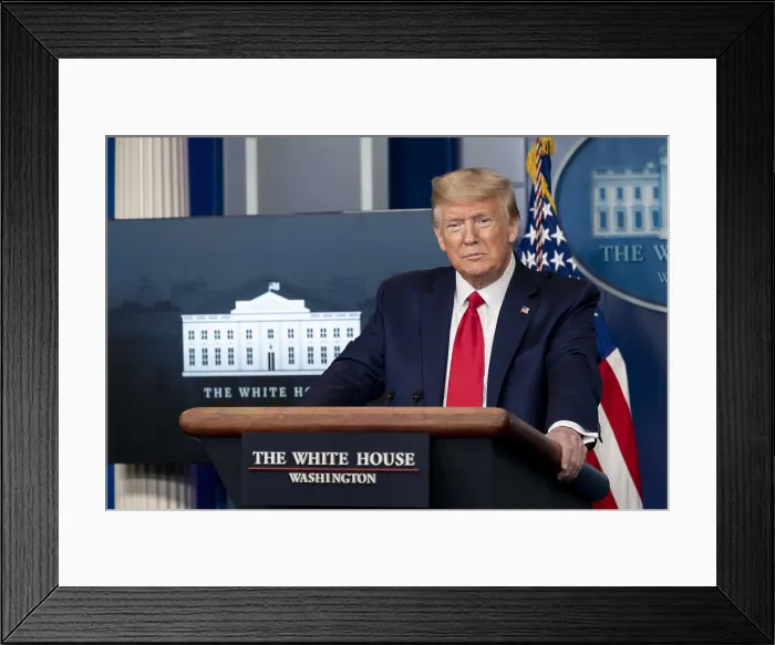 Framed Print : President Donald Trump speaks at the daily coronavirus update briefing, April 8, 2020 (BSLOC_2020_3_1) Framed Print : President Donald Trump speaks at the daily coronavirus update briefing, April 8, 2020 (BSLOC_2020_3_1)