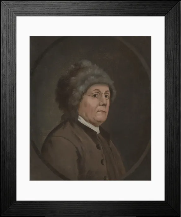 Framed Print : Benjamin Franklin, by John Trumbull, 1778, American painting, miniature portrait, oil on wood