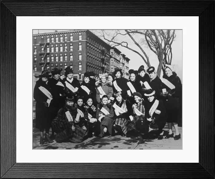 Framed Print : Women NAACP members, selling anti-lynching buttons in Harlem, 1930s