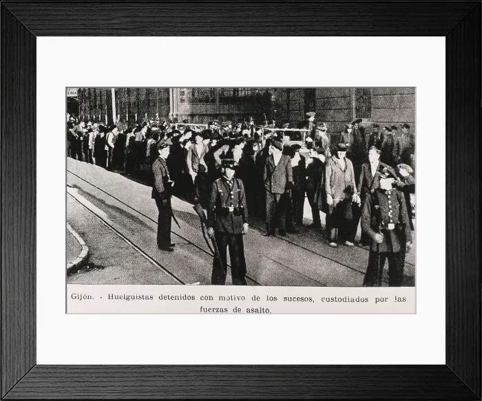 Framed Print : SPAIN. Gijn. Spain. Second Republic (1931-1936). Revolution in Asturias (1934). Strikers being arrested and watched over by the Fuerzas de Asalto (Assault Forces) in Gijn