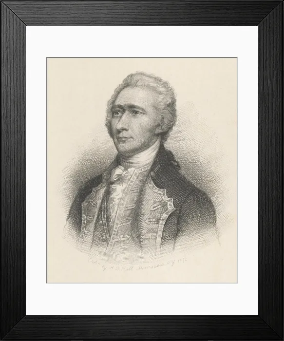 Framed Print : Alexander Hamilton, bust portrait in a military uniform of the American Revolution. The portraits head appears to be based on John Trumbulls paintings