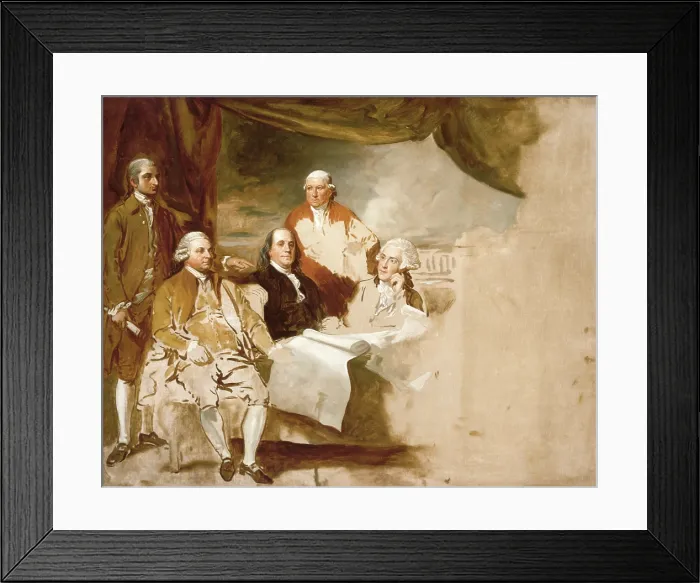 Framed Print : American Commissioners of the Preliminary Peace Agreement with Great Britain, by an unknown artist after Benjamin West, 1783 (unfinished oil sketch)