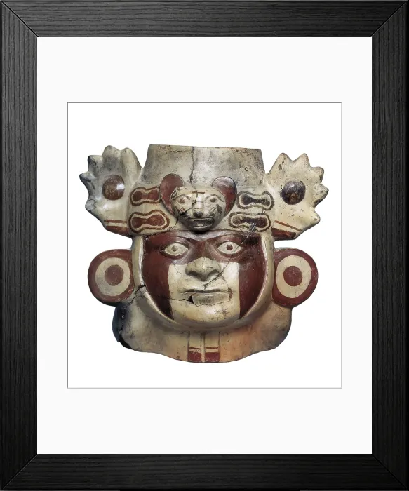 Framed Print : Warrior head shaped vessel. Moche or Mochica Art. Ceramics. Private Collection. AISA / Everett Collection**US SALES ONLY**