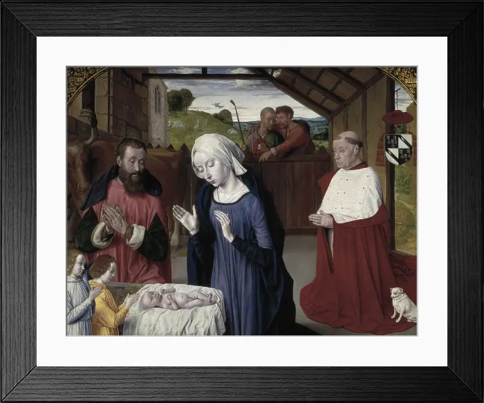 Framed Print : Moulins, Master of (1450-1505). The Nativity of Cardinal Jean Rolin. 1480. Gothic art. Tempera on wood. FRANCE. Autun. Rolin Museum. Proc: FRANCE. Moulins