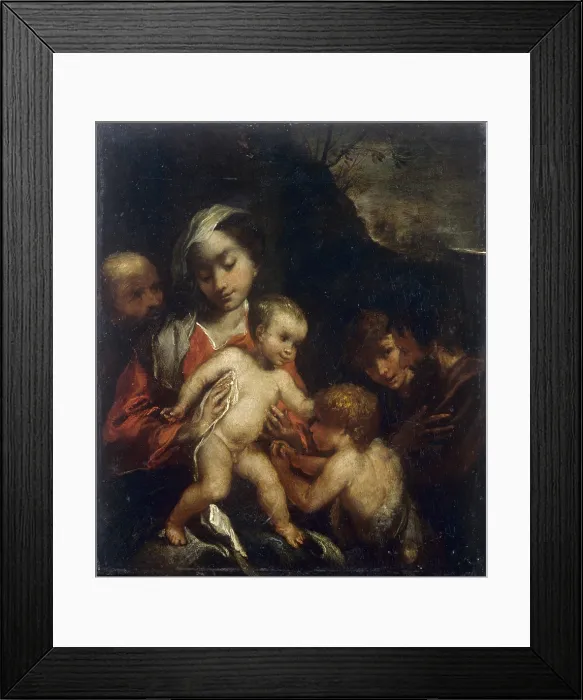 Framed Print : Holy Family with Child Saint John (Sacra Famiglia con San Giovannino), by Pasqualino Rossi, 1670 - 1680, 17th Century, oil on canvas, 19 x 17 cm - Italy, Emilia Romagna, Ferrara