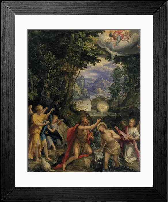 Framed Print : Baptism of Christ (Battesimo di Cristo), by Jan Soens also known as the Flamish, 1580 - 1599, 16th Century, oil on canvas - Italy, Campania, Naples, Capodimonte Reggia Framed Print : Baptism of Christ (Battesimo di Cristo), by Jan Soens also known as the Flamish, 1580 - 1599, 16th Century, oil on canvas - Italy, Campania, Naples, Capodimonte Reggia