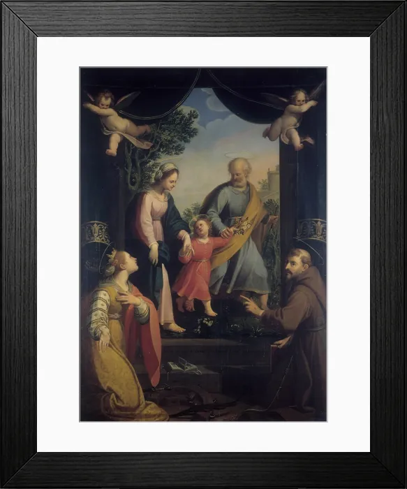 Framed Print : Coming Home from the Flight to Egypt with the Saints Catherine and Francis (Ritorno dalla fuga in Egitto con i santi Caterina e Francesco), by Benedetto Marini, ca