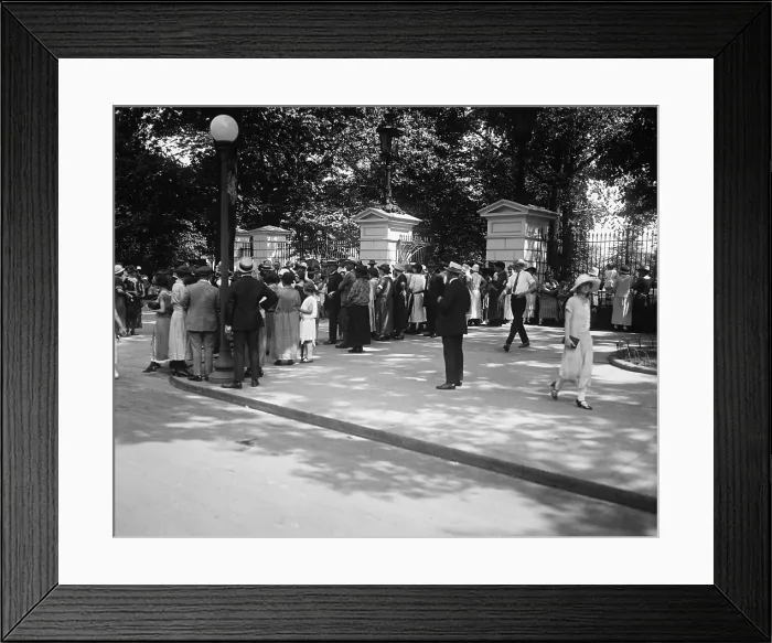 Framed Print : People gather at gates of the White House to pay a last tribute to Calvin Coolidge, Jr. The President's 16 year old son died on July 7, 1924. Ca. July 8-10 Framed Print : People gather at gates of the White House to pay a last tribute to Calvin Coolidge, Jr. The President's 16 year old son died on July 7, 1924. Ca. July 8-10