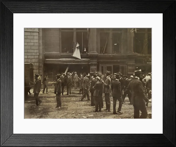 Framed Print : Bomb blasted Wall Street offices of the Buffalo, Rochester and Pittsburgh Railway
