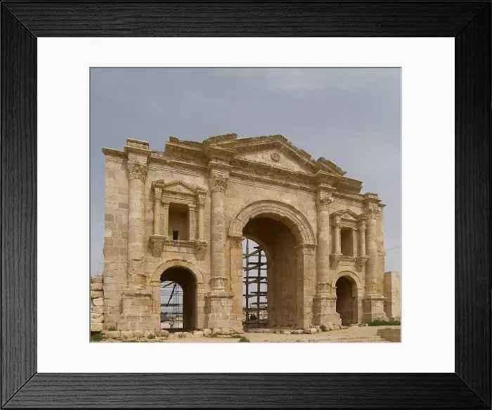Framed Print : Hadrian's Arch, 129, 2nd Century A.D. stone building - Jordan, Jerash. Whole artwork view