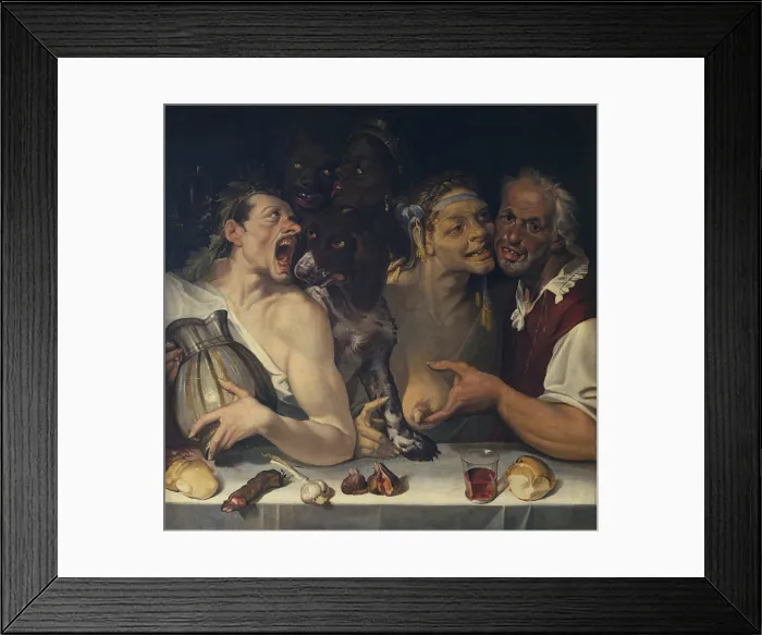 Framed Print : Happy Company (Allegra compagnia), by Bartolomeo Passerotti, Ca. 1577, 16th Century, oil on canvas, 114 x 118 cm - Private collection. Whole artwork view
