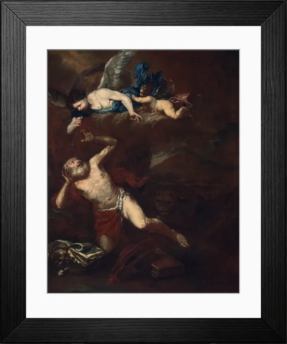 Framed Print : St. Jerome Listens to an Angel Blowing the Trumpet of the Last Judgement ( San Girolamo ascolta l'angelo che suona la tromba del Giudizio Universale)