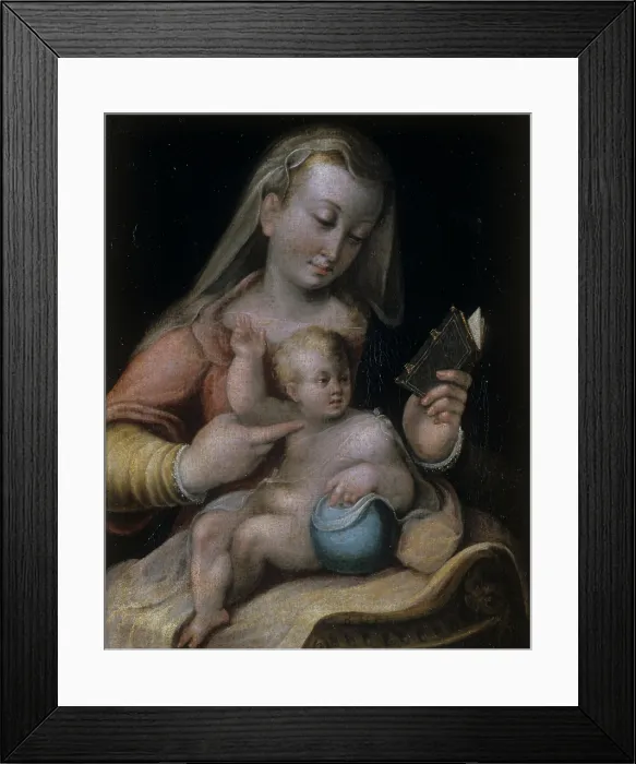 Framed Print : Virgin Mary reading with Baby Jesus, by Barbara Longhi, first half of the 16th Century, oil on canvas - Italy, Emilia Romagna, Ravenna, Civic Collection. Whole artwork view
