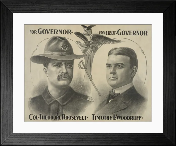Framed Print : Poster for Theodore Roosevelts campaign for Governor of New York State. He returned converted his popularity as a Spanish American War hero to votes and won the election in Nov