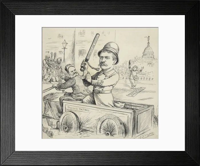 Framed Print : A ROOSEVELT TO THE RESCUE, cartoon by George Yost Coffin, May 5, 1895