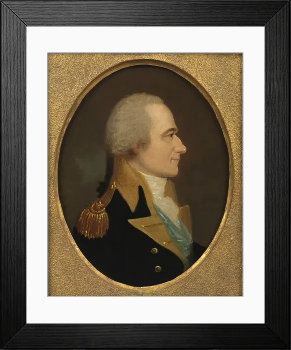 Framed Print : Alexander Hamilton wears a military uniform, in a portrait by William Joseph Weaver, 1797. The artist was identified as P.T