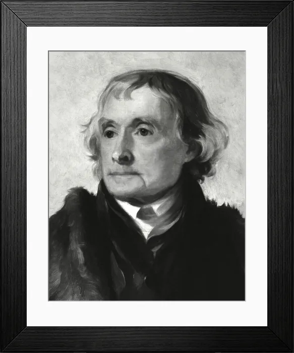 Framed Print : Thomas Jefferson in 1856 posthumous portrait by Thomas Sully, after a work made around 1821 when Jefferson was 73 years old