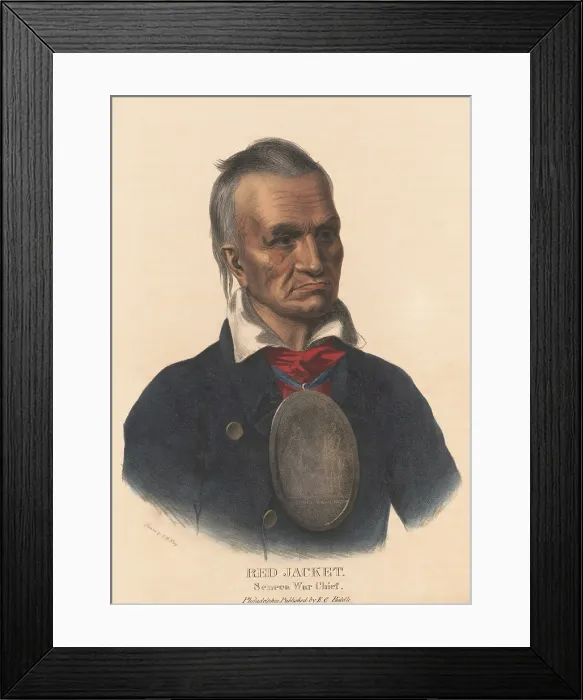 Framed Print : Red Jacket, Seneca war chief, wearing a large silver medallion depicting his 1792 meeting with President George Washington