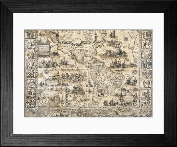 Framed Print : Map of Amrica (c. 1597) by Cornelius Wytfliet. Painting. CHILE. Santiago. National Historical Museum. AISA / Everett Collection**US SALES ONLY**