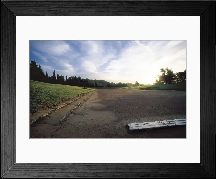 Framed Print : GREECE. WESTERN GREECE. ELIS. Olympia. The ancient stadium of Olympia (4th c. BC). In the foreground, the marble race start. AISA / Everett Collection**US SALES ONLY**