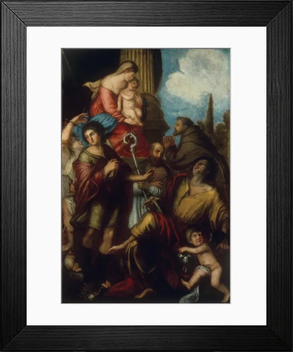 Framed Print : Madonna with Child and Saints (Madonna col Bambino e Santi), by Carlo Leoni, 17th Century, oil on canvas - Italy, Emilia Romagna, Rimini, Civuc Museum. Whole artwork view