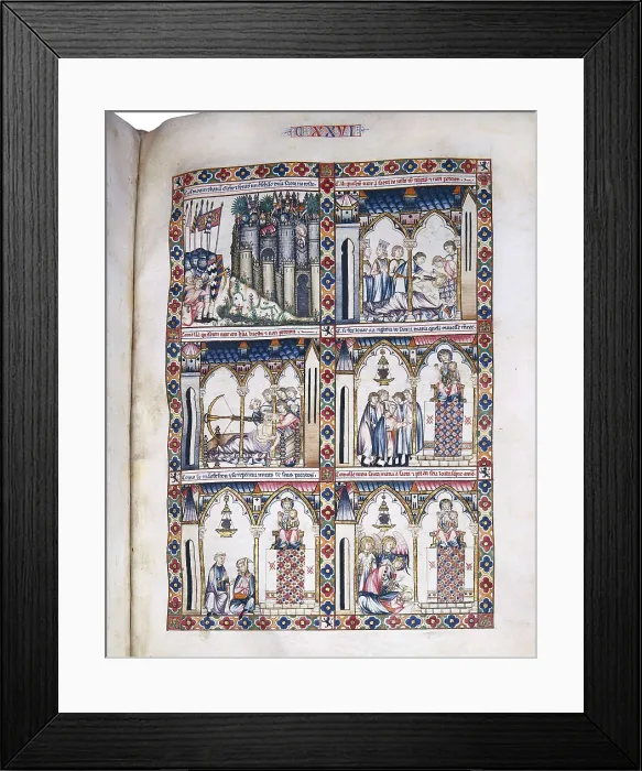 Framed Print : Cantigas de Santa Maria (Virgin Mary Songs). 13th c. Fol. 126. Representation of the Miracle of Elche. Gothic art. Miniature Painting. SPAIN. San Lorenzo de El Escorial