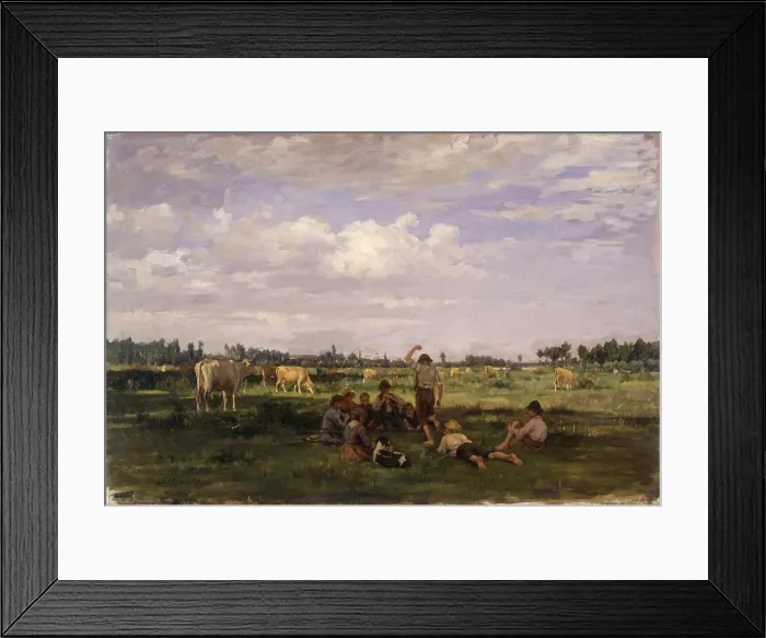 Framed Print : Pasture (Pascolo), by Demetrio Cosola, 1875 - 1880, 19th Century, oil on board - Italy, Piedmont, Turin, GAM Civic Gallery of Modern and Contemporary Art. Whole artwork view