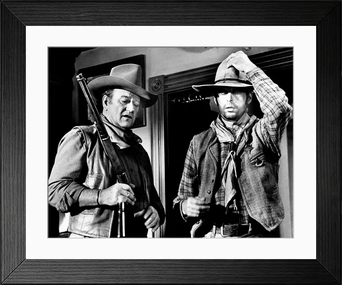 Framed Print : RIO LOBO, from left, John Wayne, George Plimpton, 1970