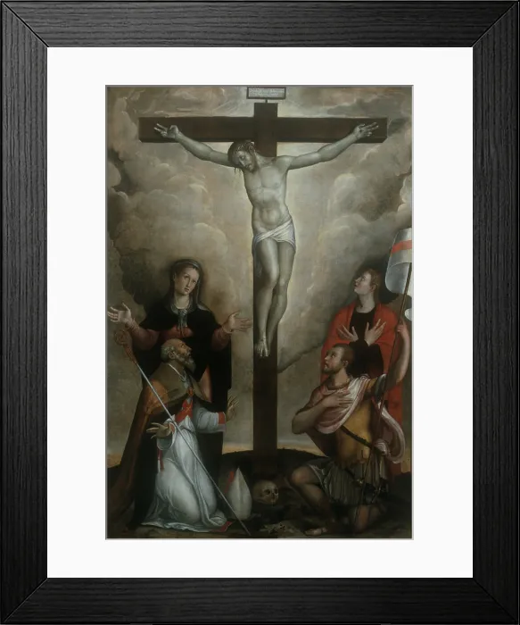 Framed Print : Crucifixion with the Virgin and Saint John, Apollinaris and Vitale (Crocifisso con la Vergine e i Santi Giovanni, Apollinare e Vitale), by Francesco Longhi Framed Print : Crucifixion with the Virgin and Saint John, Apollinaris and Vitale (Crocifisso con la Vergine e i Santi Giovanni, Apollinare e Vitale), by Francesco Longhi